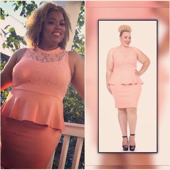 Plus Size Peach Peplum Dress - Picture 4 of 4
